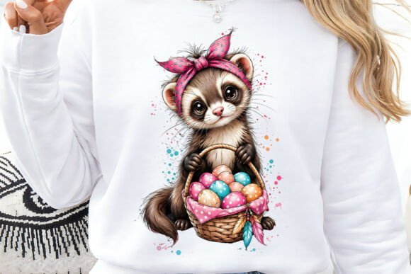 Cute Ferret Easter Basket T-Shirt Design for Creative Projects