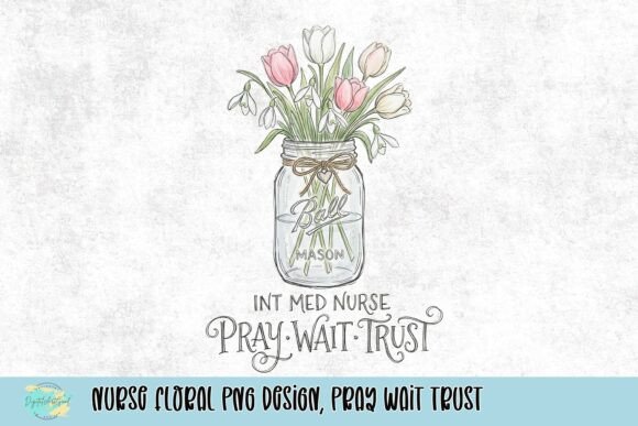 Nurse Floral PNG Design: Pray, Wait, Trust