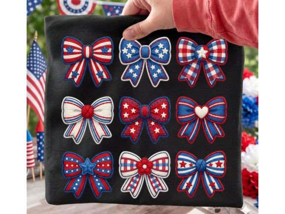 Patriotic Bow Grid Yarn Tshirt Design: A Festive Graphic Asset