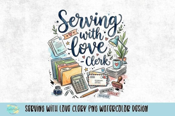 Serving with Love Clerk PNG Watercolor Design