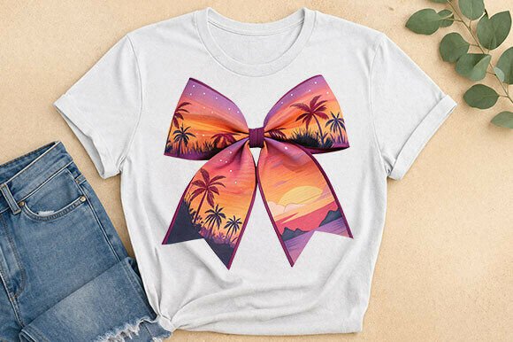 Sunset Palm Bow T-Shirt Design: A Creative Asset