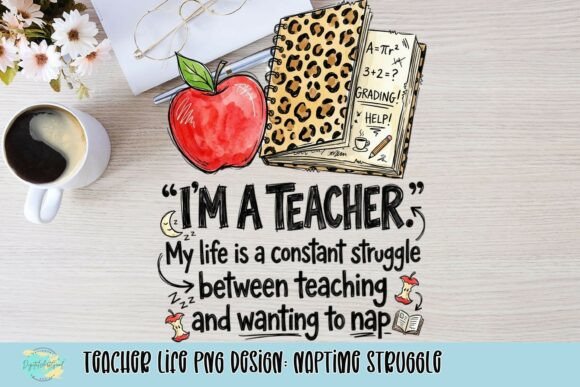 Teacher Life PNG: The Naptime Struggle Design Asset